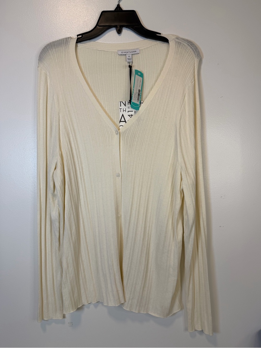 41 Hawthorn‎ Ivory Delicate pleated button down long-sleeve cardigan Women’s 2X
